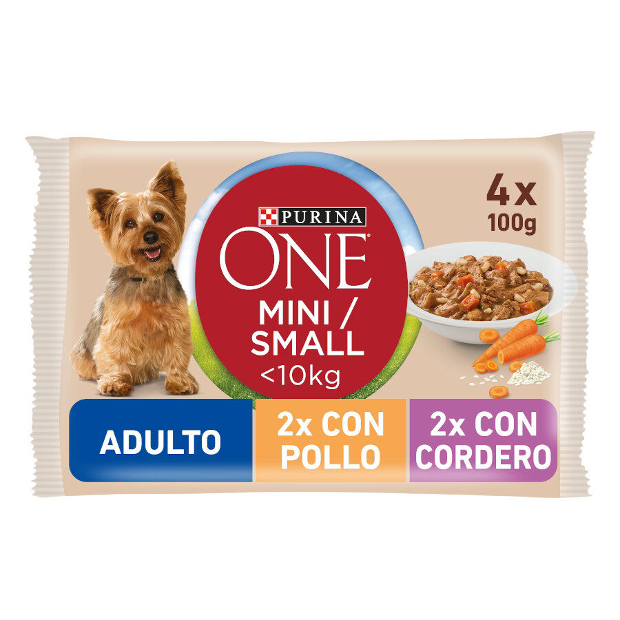 4 saquetas x 85 g One Adult Mini Small Multipack Frango e Cordeiro com molho em saquetas para c&atilde;es , , large Imagem n&uacute;mero 1